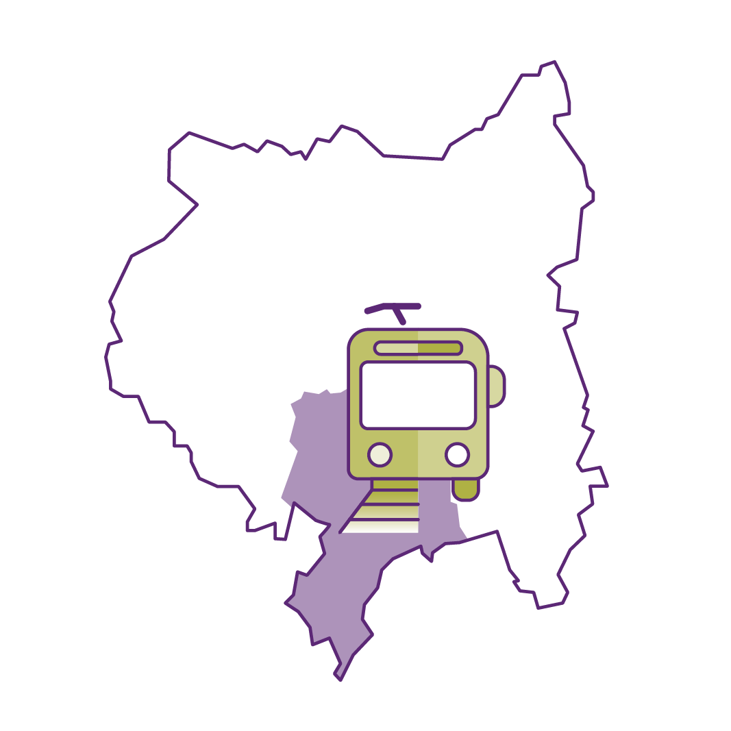 Dessin représentant le territoire et un véhicule de transport par voie ferrée